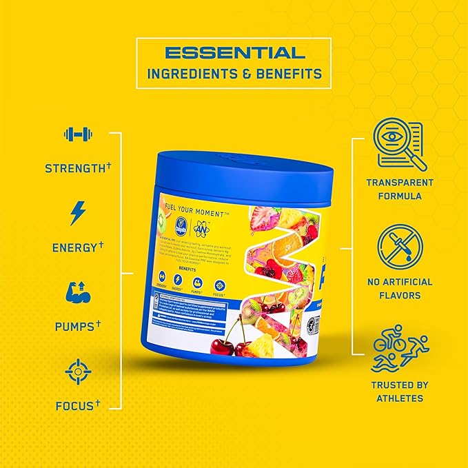 AN Essentials Pre-Workout Powder Supplement for Men & Women | Energy Drink Mix with 200mg Caffeine