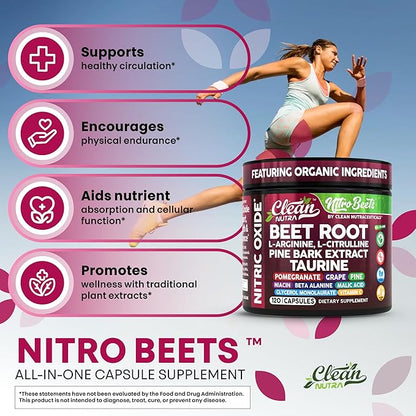 Clean Nutra Organic Beet Root Capsules L Arginine L Citrulline Pine Bark Nitric Oxide Beetroot