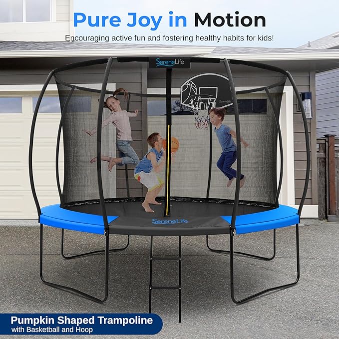 SereneLife 8FT 10FT 12FT 14FT Outdoor Trampoline for Kids - Recreational Backyard Trampoline with