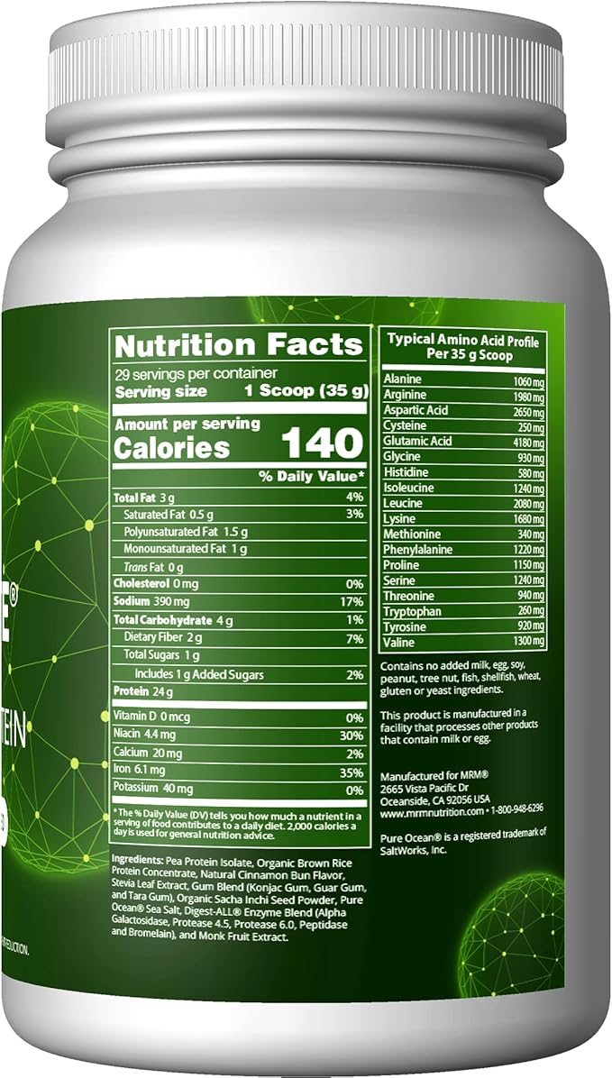 MRM Nutrition Veggie Elite Performance Protein | Cinnamon Bun Flavored| Plant-Based Protein| Easy