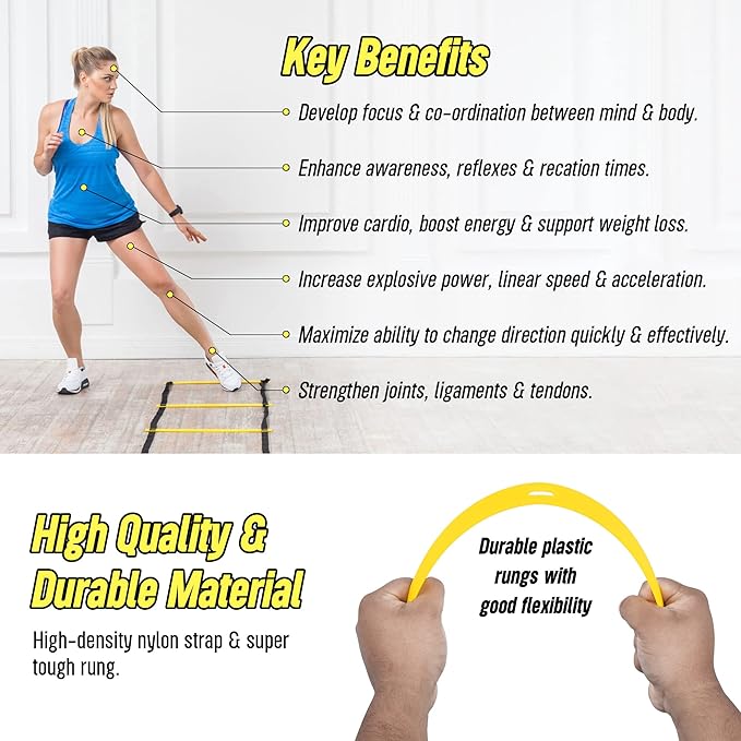 20ft Sports Agility Ladder for Men Women and Kids, Speed Youth Soccer Agility Training Equipment