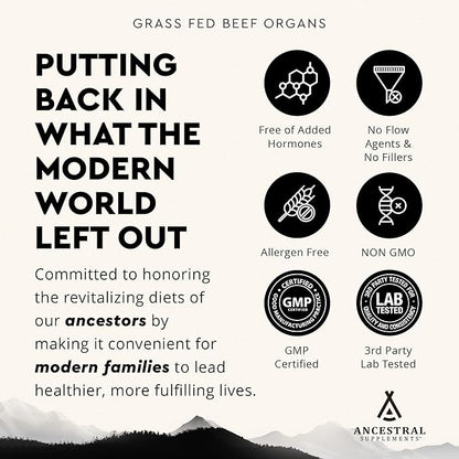 Ancestral Supplements Grass Fed Beef Organ Supplement, Supports Whole Body Wellness with