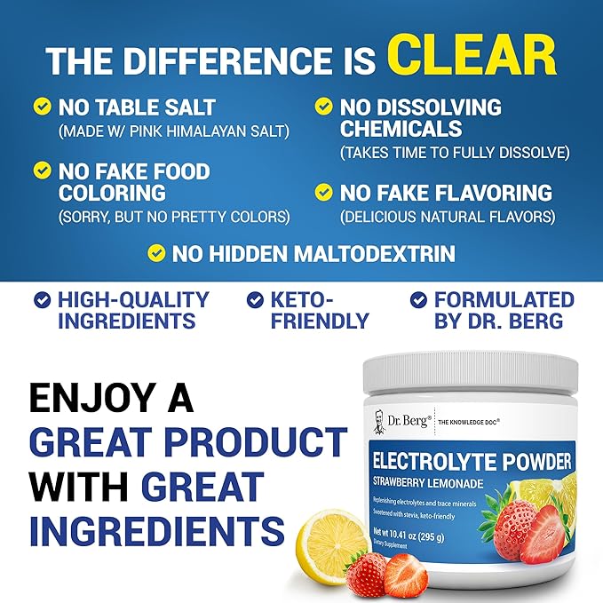 Dr. Berg Zero Sugar Hydration Keto Electrolyte Powder - Enhanced w/ 1000 mg of Potassium & Real