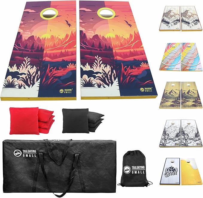 Cornhole Board Set 4FTx2FT Solid Wood Regulation Size Cornhole Set Includes 8 Cornhole Bags for