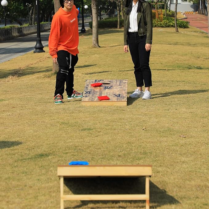 UKASE Solid Wood Regulation Size Cornhole Set Portable Bean Bags Toss Game with Durable Wood Grain