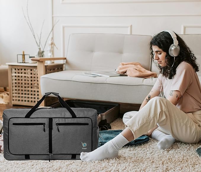 Bago Foldable Duffel Bags for Traveling Women & Men - 60L Medium Packable Duffle Bag for Travel