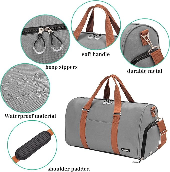 Kuston Sports Gym Bag with Shoe Compartment&Wet Pocket,Travel Duffel bag,Weekend Bag,Workout Bag
