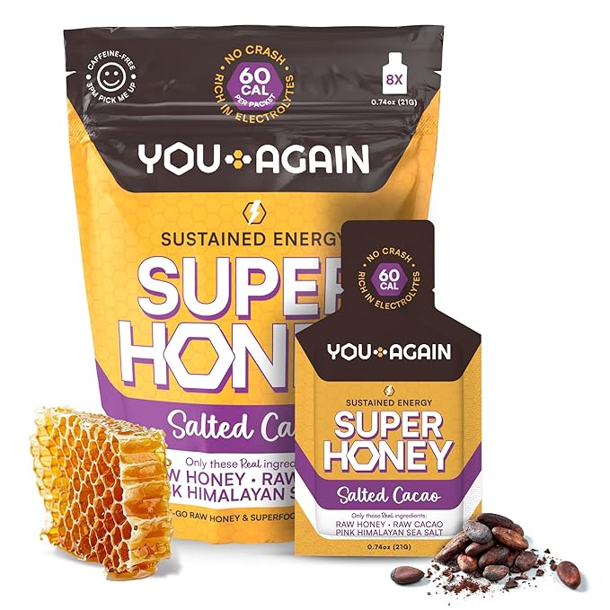 You Again Super Honey Clean Energy Gel, Himalayan Salted Cacao | Electrolyte Replenishment Running