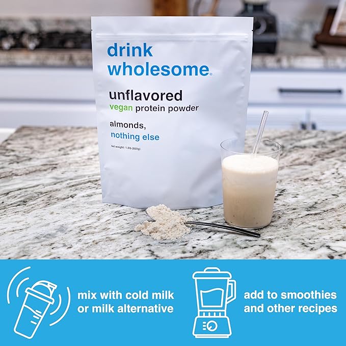drink wholesome Vegan Unflavored Almond Protein Powder | for Sensitive Stomachs | Additive & Dairy