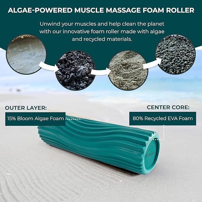 Oceanfoam Tidal Roller - Jade - Muscle Massage Foam Roller for Back Pain & Stretching - Firm and