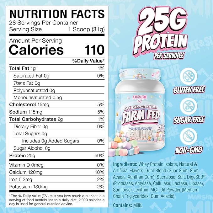Axe & Sledge Farm Fed 100% Whey Protein Isolate | 25g Protein | Low Carb, Low Sugar, Soy Free