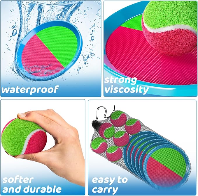 Toss and Catch Ball Game Set, Beach Outdoor Toys for Kids Boys with Paddle, Balls and Storage Bag