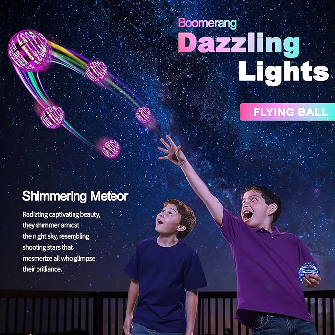 Flying Orb Ball (Pink, 2025 Upgraded) with Dazzling Lights, Magic Hover Spinner, Boomerang Drone