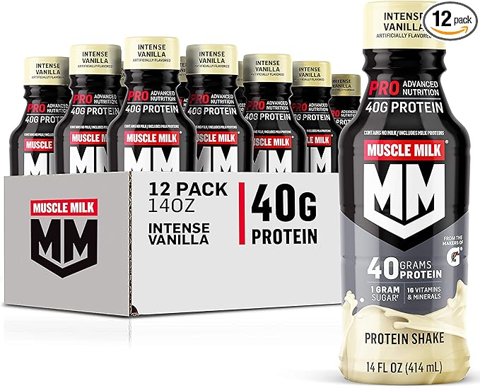 Muscle Milk Pro Advanced Nutrition Protein Shake, Intense Vanilla, 14 Fl Oz Bottle, 12 Pack, 40g