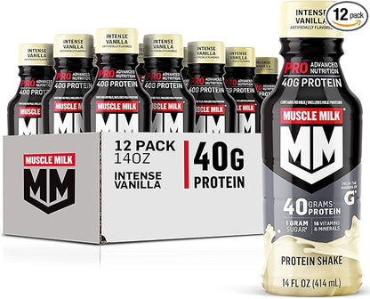 Muscle Milk Pro Advanced Nutrition Protein Shake, Intense Vanilla, 14 Fl Oz Bottle, 12 Pack, 40g