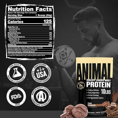 Animal Whey Isolate Protein Powder - Loaded for Pre & Post Workout Muscle Builder and Recovery with