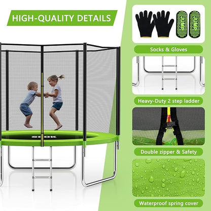 SKOK Trampoline 8FT 10FT 12FT 14FT 15FT Trampolines with Enclosure Net, 400LBS Outdoor Trampolines