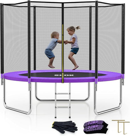 SKOK Trampoline 8FT 10FT 12FT 14FT 15FT Trampolines with Enclosure Net, 400LBS Outdoor Trampolines