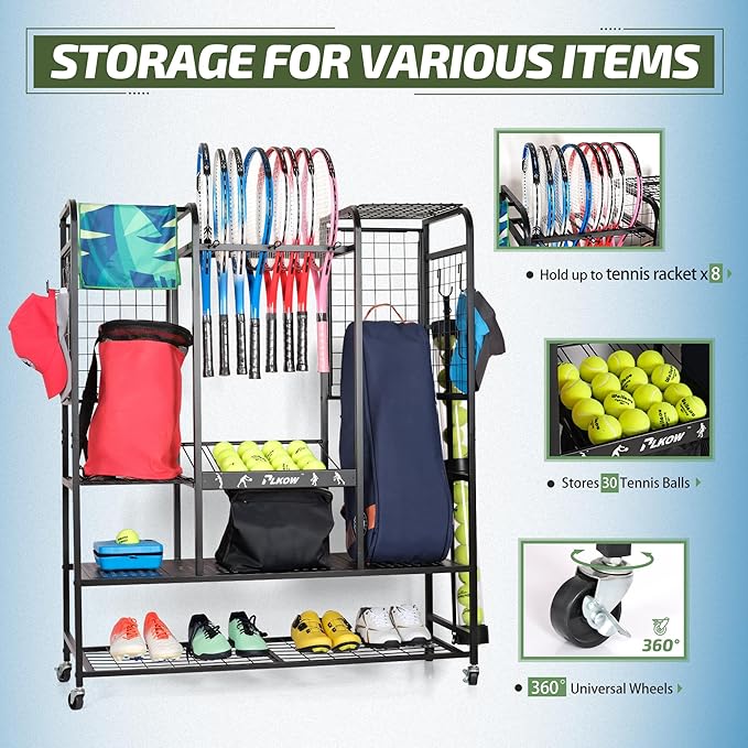 PLKOW Tennis Bag Organizer Tennis Racket Storage Rack, Tennis Equipment Holder for Bags, Balls