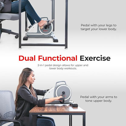 Sunny Health & Fitness Dual Function Under-Desk Bike Trainer, Mini Exercise Machine for Senior