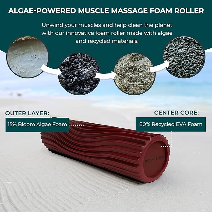 Oceanfoam Tidal Roller - Maroon - Muscle Massage Foam Roller for Back Pain & Stretching - Firm and