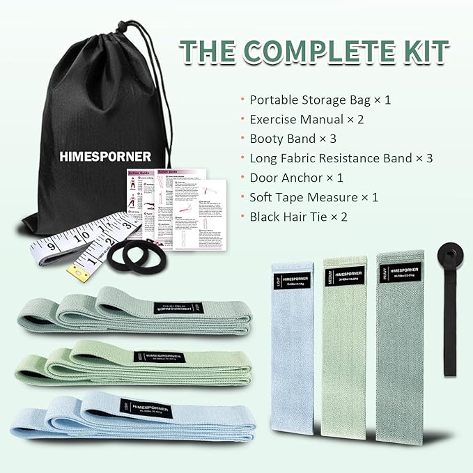 9 PCS Fabric Resistance Bands Set for Working Out, Non-Slip Exercise Booty Bands for Women & Men