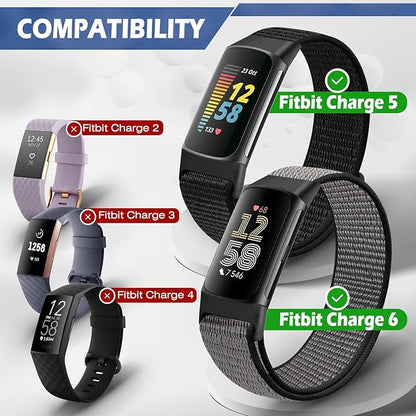 Sport Loop Nylon Watch Bands Compatible with Fitbit Charge 6/5, Adjustable Breathable Replacement