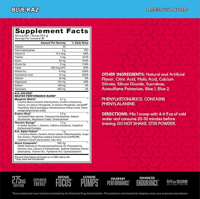 BSN N.O.-XPLODE Pre Workout Powder, Energy Supplement for Men and Women with Creatine and