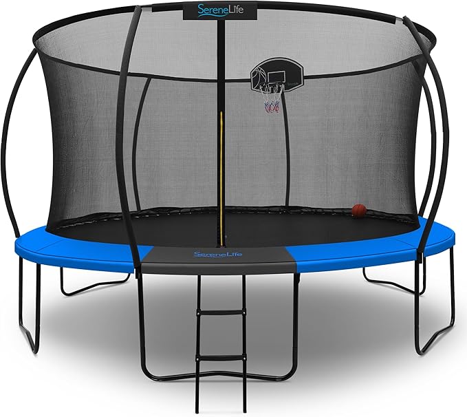SereneLife 8FT 10FT 12FT 14FT Outdoor Trampoline for Kids and Adults – ASTM Certified Heavy-Duty