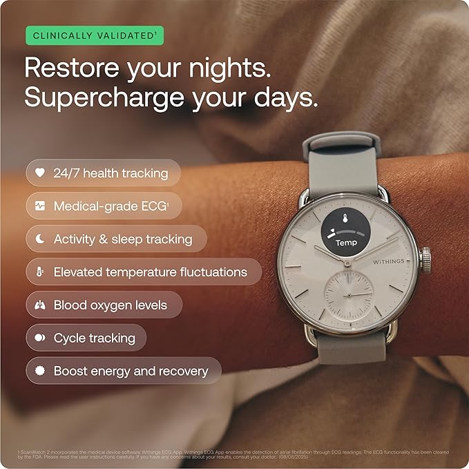 Withings ScanWatch 2 - Hybrid Smart Watch, Heart Rate Monitoring, Fitness Tracker, Cycle Tracker