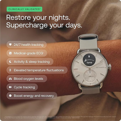 Withings ScanWatch 2 - Hybrid Smart Watch, Heart Rate Monitoring, Fitness Tracker, Cycle Tracker