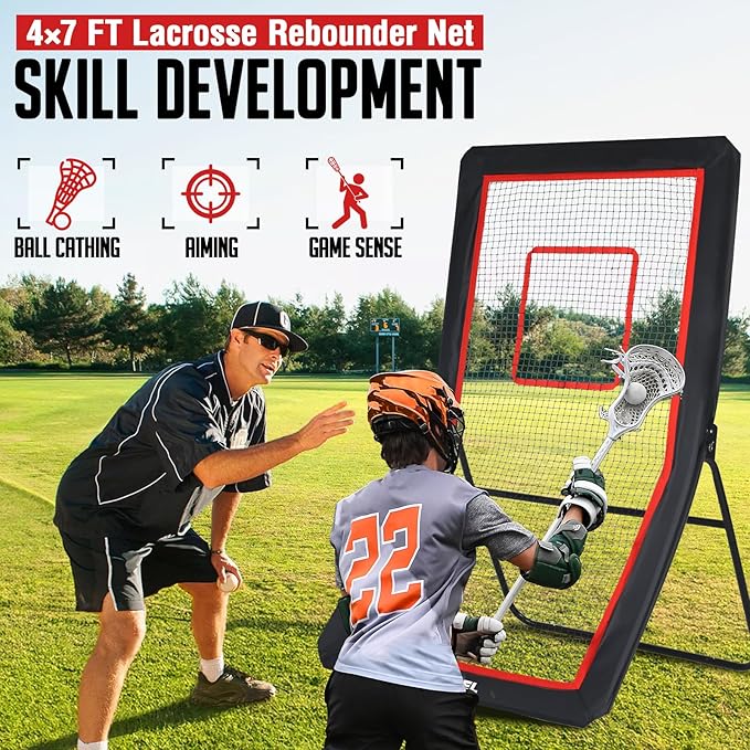 Lacrosse Rebounder, 4x7FT/4x6FT Lacrosse Rebound for Backyard with 5 Rebound Angles, Target Strip