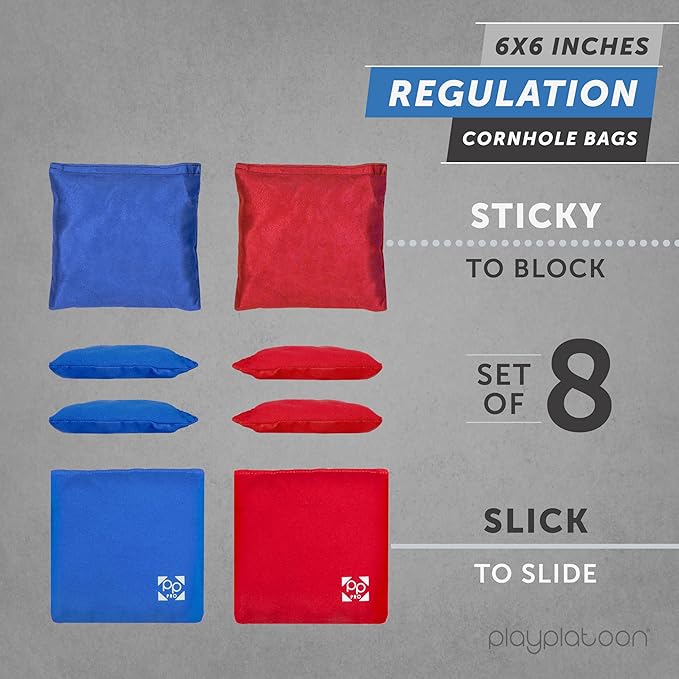 Professional Cornhole Bags - Set of 8 Regulation All Weather Double Sided - Sticky Side/Slick Side