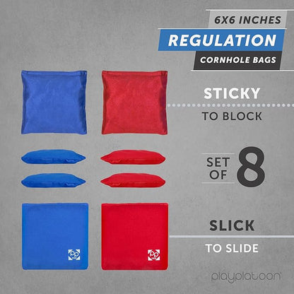 Professional Cornhole Bags - Set of 8 Regulation All Weather Double Sided - Sticky Side/Slick Side