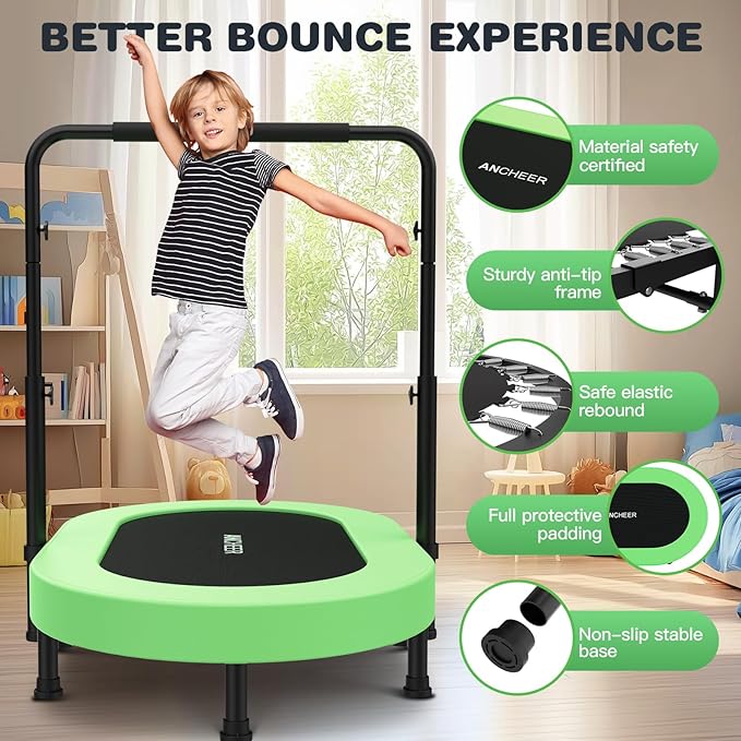 ANCHEER 56'' Foldable Mini Trampoline with Adjustable Handle - Indoor/Outdoor Rebounder for Kids &