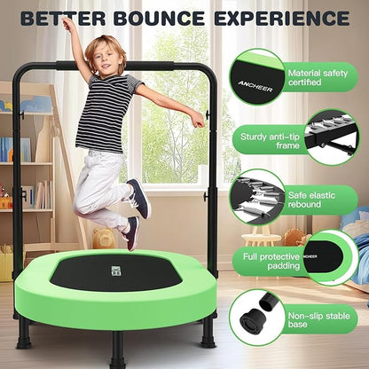 ANCHEER 56'' Foldable Mini Trampoline with Adjustable Handle - Indoor/Outdoor Rebounder for Kids &