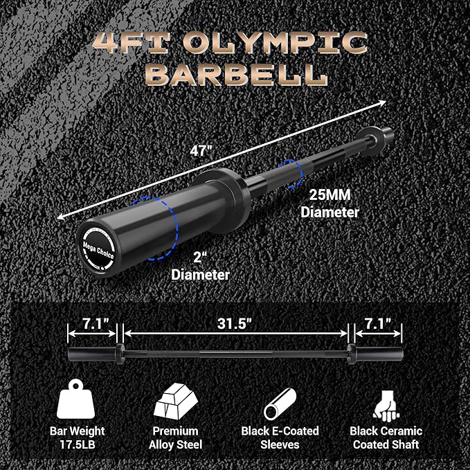 Barbell Bar for Weightlifting - 7FT Heavy Duty (1500LB/700LB), 4FT Short (500LB), 47" EZ Curl Bar