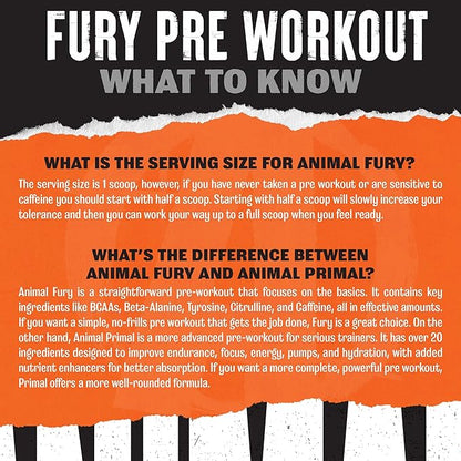 Animal Fury - Pre Workout Powder Supplement for Energy and Focus - 5g BCAA, 350mg Caffeine Nitric