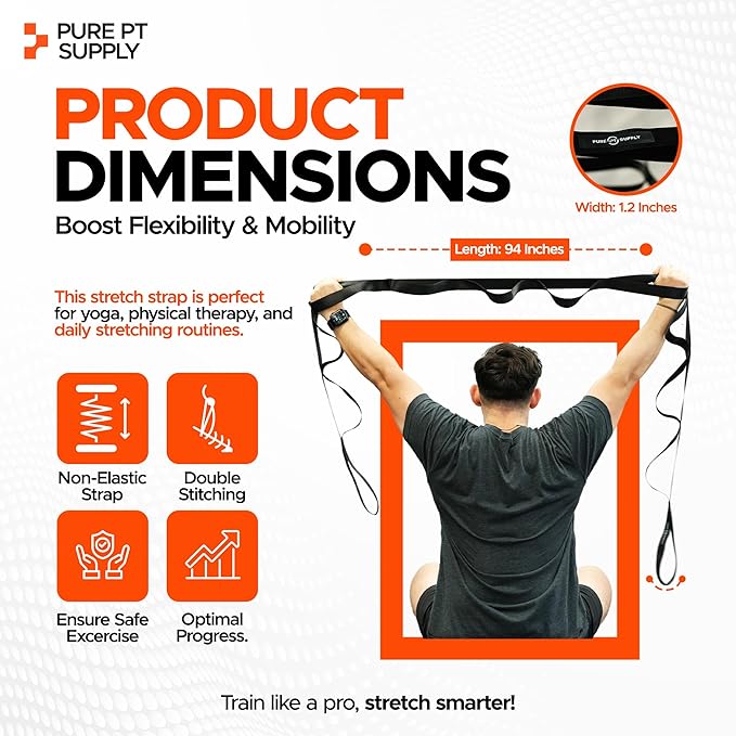 Pure PT Stretching Strap – Physical Therapist-Approved yoga straps for stretching | Premium Stretch