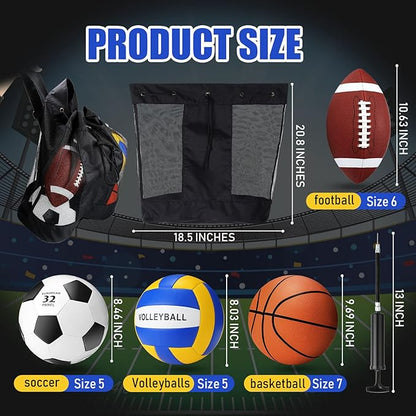8 Pcs Sports Balls Set Include Basketball Football Soccer Volleyball with 2 Sport Equipment Bags 2