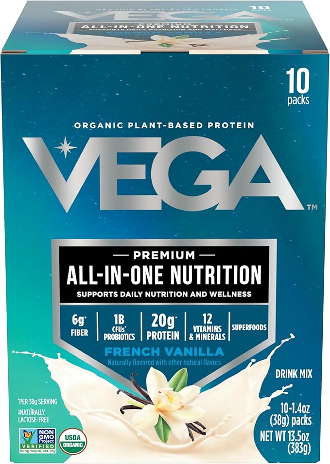 Vega Organic All-in-One Vegan Protein Powder, French Vanilla -Superfood Ingredients, Vitamins for
