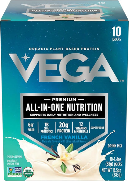 Vega Organic All-in-One Vegan Protein Powder, French Vanilla -Superfood Ingredients, Vitamins for