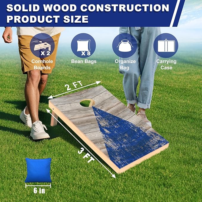 Cornhole Boards Set - Regulation Size 4x2/3x2ft Solid Wood Corn Hole Game Set with 8 Bean Bags and