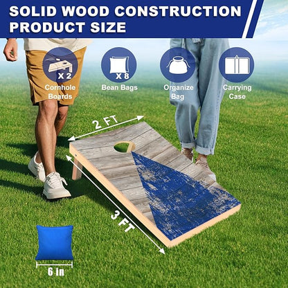 Cornhole Boards Set - Regulation Size 4x2/3x2ft Solid Wood Corn Hole Game Set with 8 Bean Bags and