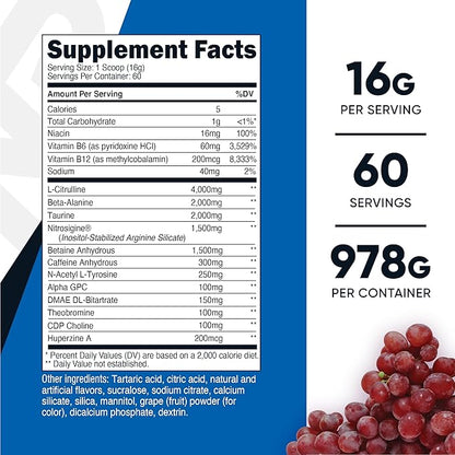 Nutricost Pre-X Xtreme Pre-Workout Complex Powder, Grape, 60 Servings, Vegetarian, Non-GMO and