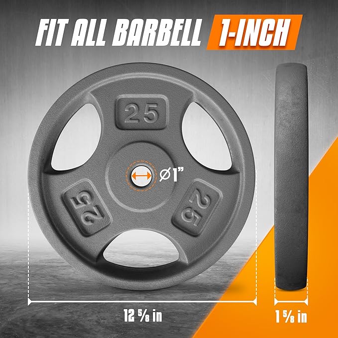 Yes4All Standard 1-Inch Grip Weight Plates, Cast Iron with Multiple Sizes from 2.5 lb to 35 lb for