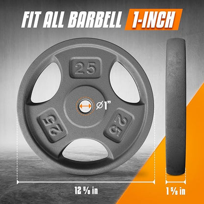 Yes4All Standard 1-Inch Grip Weight Plates, Cast Iron with Multiple Sizes from 2.5 lb to 35 lb for