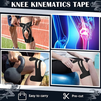 50 Pcs Precut Kinesiology Tape for Knees Pain Relief Elastic Waterproof Athletic Knee Tape for