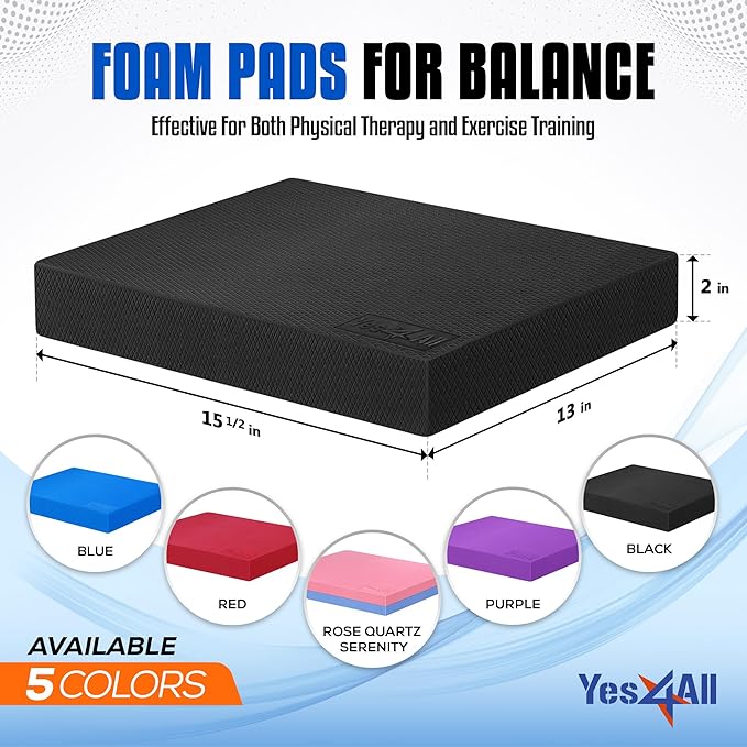 Yes4All Upgraded Size Foam Pad for Exercise, Nonslip Foam Balance Pad Physical Therapy, Yoga &