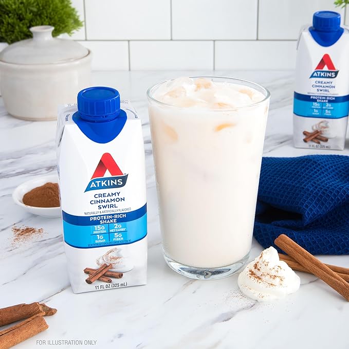 Atkins Creamy Cinnamon Swirl Protein Shake, 15g Protein, Low Glycemic, 2g Net Carb, 1g Sugar, Keto